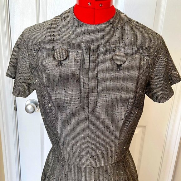 Vintage 960s “Samuel Winston by Roxanne” Grey Houndstooth Mad Men pencil dress - Picture 3 of 4